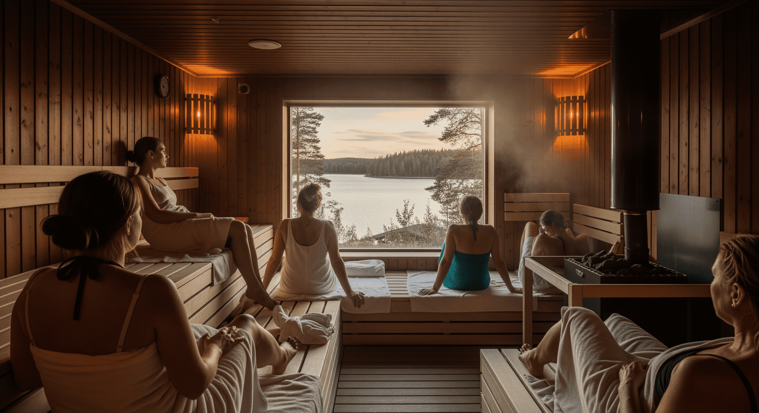 Folk som badar bastu, för hälsan.